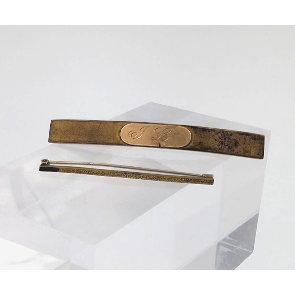 Antique Victorian WEHCO Engraved Monogram and Unbranded Bar Pin Lot Gold Tone - Picture 3 of 12